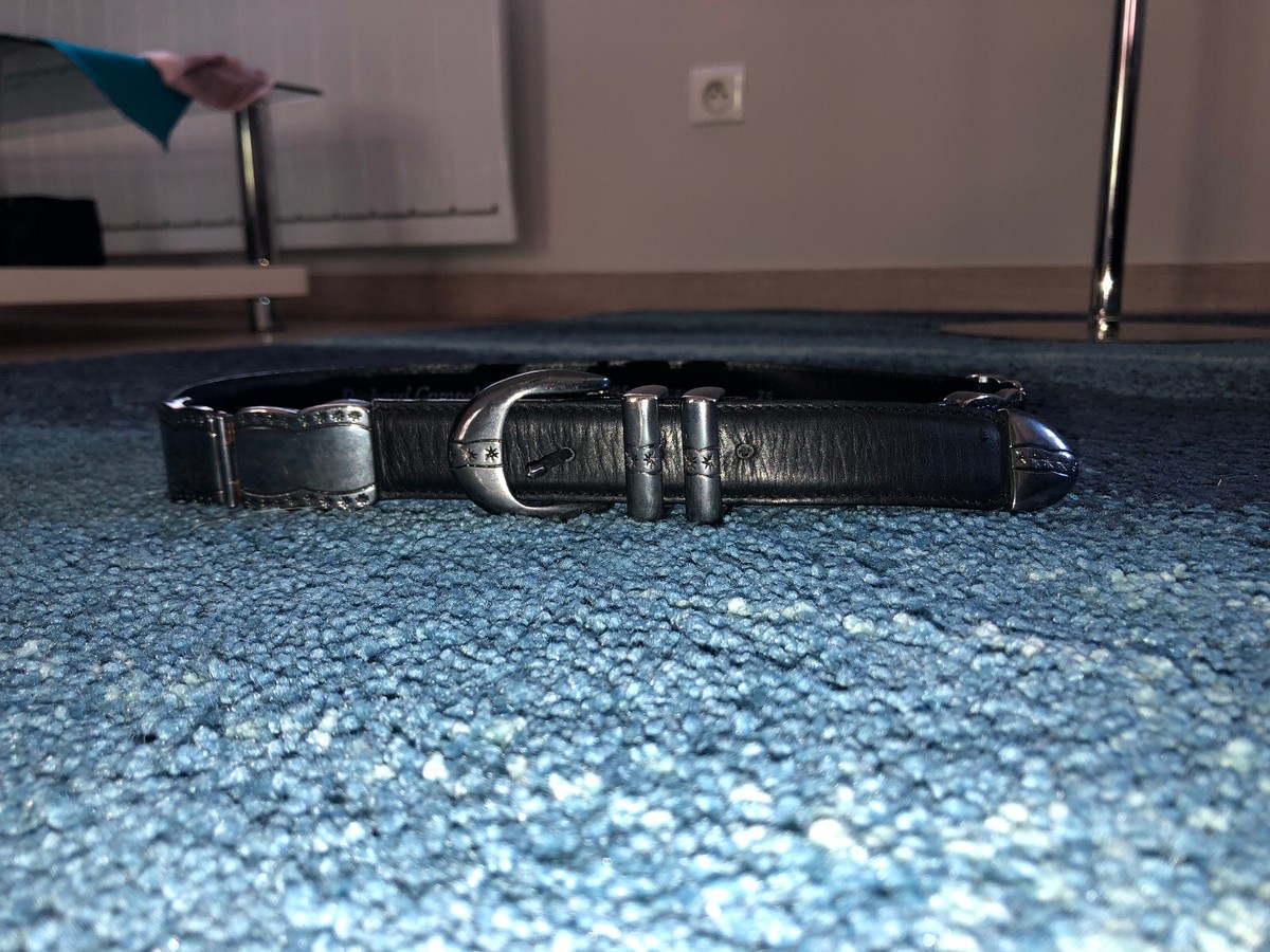 Pretty Black Leather Belt + METAL RICHARD GAMPEL Size 75 X  display picture 1