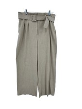 Nine West Women's Size Large Wide Leg Pants Beige Belted Career Business