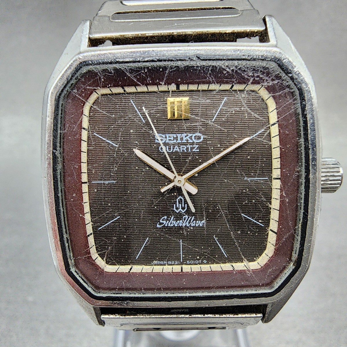 Seiko Silverwave Watch Men 33mm Brown Dial Steel Octagon 8221-5010