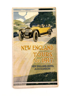 New England Tours for 1917 Map & Brochure w/ Picture of Great Yellow Car   *
