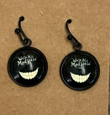 Stainless Steel Hypoallergenic Dangle Earrings Cheshire Cat Smile We're All Mad