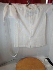 VTG Christening Gown Bonnet White W/ Light Blue Hand Sewn Flowers Pearl Buttons