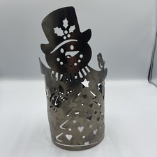 Snowman Holiday Christmas Tree Large Metal Candle Holder Sleeve Home Decor