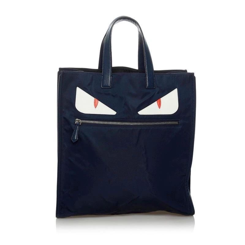 Sac fourre tout monstre Fendi Bugs cuir noir marine nylon fabrique en Italie tai
