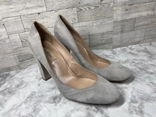 Valentino Garavani Block Heels Women 40.5/ 10M Shoes Gray Suede Comfort Pumps