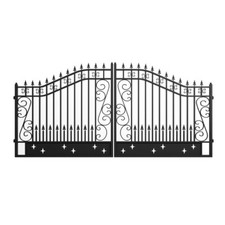14x8 FT Heavy Duty Steel Dual Swing Driveway Gate Powder Coated Star Style