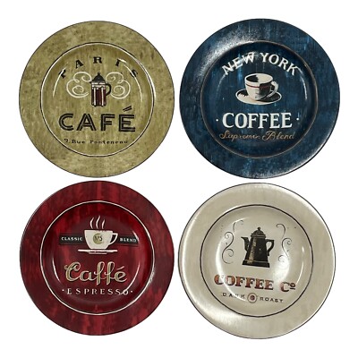 Sakura Coffee Break Stoneware Set of 4 Dessert Plates Espresso Paris Roast Cafe