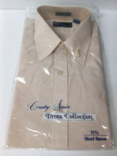 Vintage Country Squire Men s Short Sleeve Shirt Dress Collection Size 15 1/2 Tan