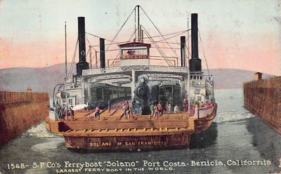 Railroad Train Ferry Ferryboat Solano Carquinez Strait Estuary Vtg Postcard B53