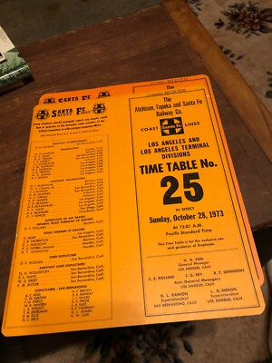Vintage 1973 Eisenbahn Mitarbeiter Fahrplan ETT Atchison Topeka & Santa Fe #25 LA!
