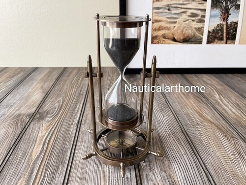 Clessidra vintage nautica sabbia bussola timer antica clessidra ottone nautico - Foto 1 di 6