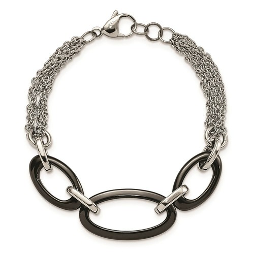 Stainless Steel And Black Ceramic Polished Bracelet - Picture 4 of 5