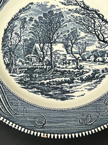 Currier and Ives Old Grist Mill Royal China 10 inch Dinner Plate Ironstone Blue - Picture 5 of 10