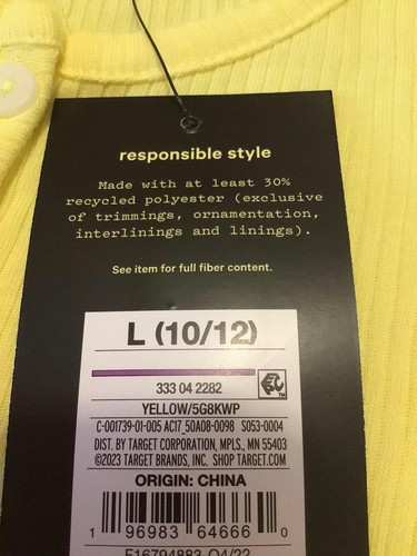 Art Class Girls Size L (10/12) Yellow Short Sleeve Ribbed Henley Shirt Brand New - Picture 5 of 8