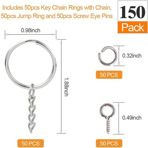 150 PIEZAS Llavero con aro de cadena Bucle de metal Abierto Anillos de salto Tornillo Alfileres para ojos Suministro - Imagen 2 de 7