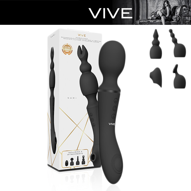 VIVE Nami VIBRATORE due punte DOUBLE ENDED VIBRATOR massager WAND with 4 sleeves