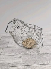 Primitive Metal Wire Chicken Hen Egg Basket Gathering Basket Farmhouse Decor
