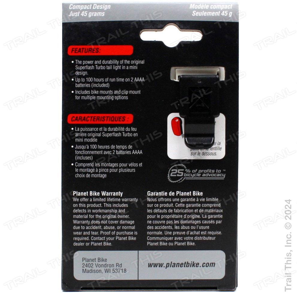 Superflash Turbo Mini Bicycle Rear Tail Light 1/2 Watt Flash Light Weight 45g