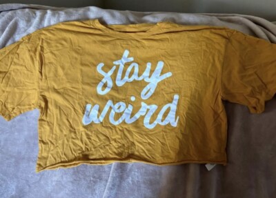 Y2K Grunge Women s Mustard Crop Top Fits XL/2XL Says  Stay Weird  Athleisure