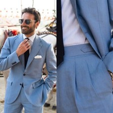Men's Spring Summer Business Suits 2 Pieces Slim Fit Pleated Front Trousers Suit