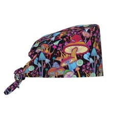 Adjustable Working Cap Scrub Cap with 3X-Large-4X-Large Doodle Mushrooms