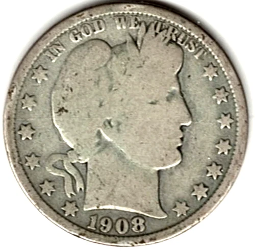 1908 O Barber Half grades in GOOD + condition. FULL RIM ON BOTH SIDES stk h151