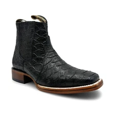 Mens Leather Short Ankle Embossed Python Print Cowboy Boot