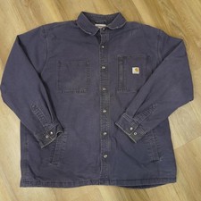 Carhartt Shirt Jacket Mens Small Gray blanket Lined Canvas Snap Front 102851