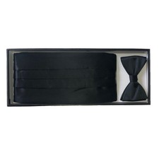Black 100 Silk Adjustable Cummerbund and Bow Tie Sets