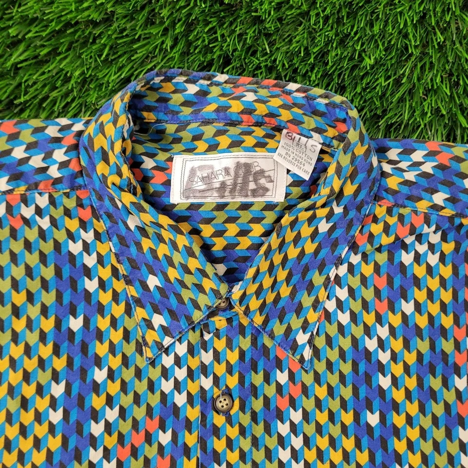 Camisa vintage anos 90 Sahara-Club botão XL 27x32 Chevron AOP - Imagem 4 de 4