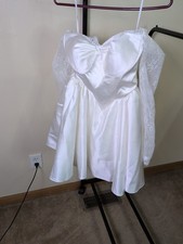 Elegant Short White Wedding Dress features a structured corset bodice/Lace