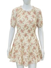 LoveShackFancy Women's Ruffled Floral Print Cream Cotton Short Mini Dress Size S