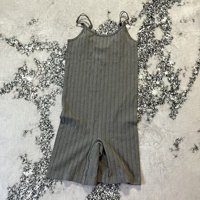 Noisy May Cora Silver Lurex Deep Back Unitard Charcoal Gray Womens Size M/L