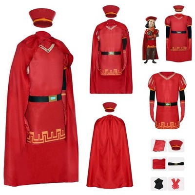 Anime Shrek Lord Farquaad Cosplay Red Top Cloak Belt Hat sets Halloween Costume