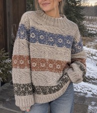 Womens XL Fair Isle Cable-Knit Crewneck Pullo...