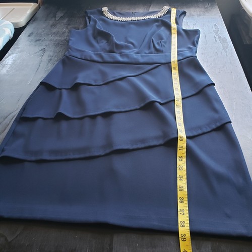 Connected Apparel Cocktail Dress 16 Navy Pearl Beaded Neckline Sleeveless Sheath - Picture 7 of 13