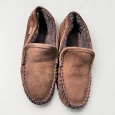 LL Bean Mens 10 Wicked Good Moccasins Chocolate Brown Suede Shearling Slippers