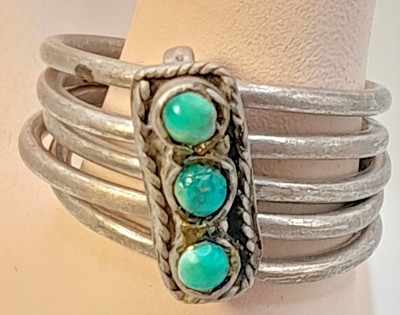 Unikat Vintage Multi-Band Stacked Southwestern Türkis Ring - gemarkt 925 Silber