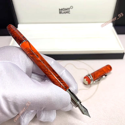  Montblanc Luxury Orange Marble Fountain Pen Fine Nib, New Rare Gift Box Ready