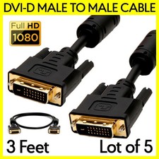 5 Pack DVI Cable 3 Feet DVI-D Male to Male Monitor Cord for PC Projector LCD TV