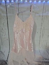 Vtg Victoria's Secret S Champagne Poly Satin Long Nightgown Lace Trim Bridal