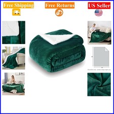 Green Double-Sided Sherpa Fleece Throw Blanket, Twin Size 60x80 inches