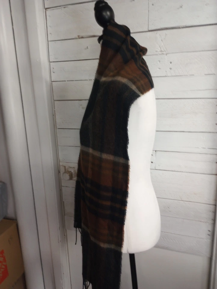 Bufanda vintage unisex mezcla de lana a rayas flecos preppy ecléctica abuelo 12" x 70 Foto 4 de 4