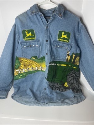 Vintage John Deere Tractor Appliqué Onto Faded Glory Denim Men s M Long Sleeve