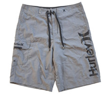 Hurley Mens Boardshorts 30 Gray Cargo Swim Shorts Side Logo Surf Trunks NWOT 11"