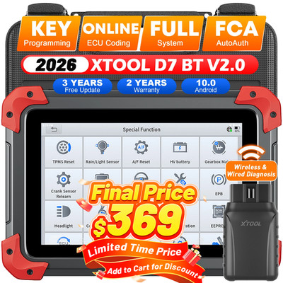 XTOOL D7 BT V2.0 Wireless Auto Bi-Directional Diagnostic Tool Key Programmer FCA