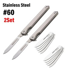2Set EDC High Stainless Steel Pocket Utility Folding Knife w/ #60 Scalpel Blades