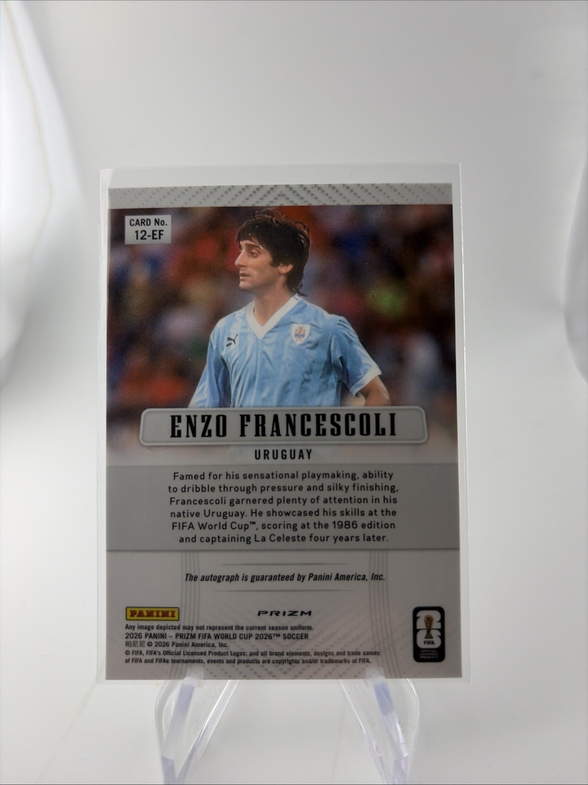 2026 Panini Prizm Enzo Francescoli #12-EF 2012 Wave Prizm Throwback Auto Uruguay view 2