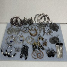 Large Lot Of Mixed Metal Earrings 24 Pairs Dangle Hoops Pierced Some Vintage