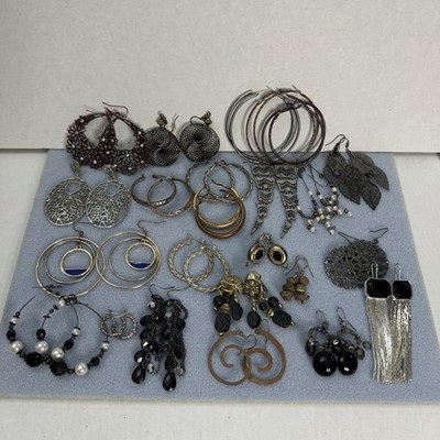 Large Lot Of Mixed Metal Earrings *24 Pairs* Dangle Hoops Pierced Some Vintage